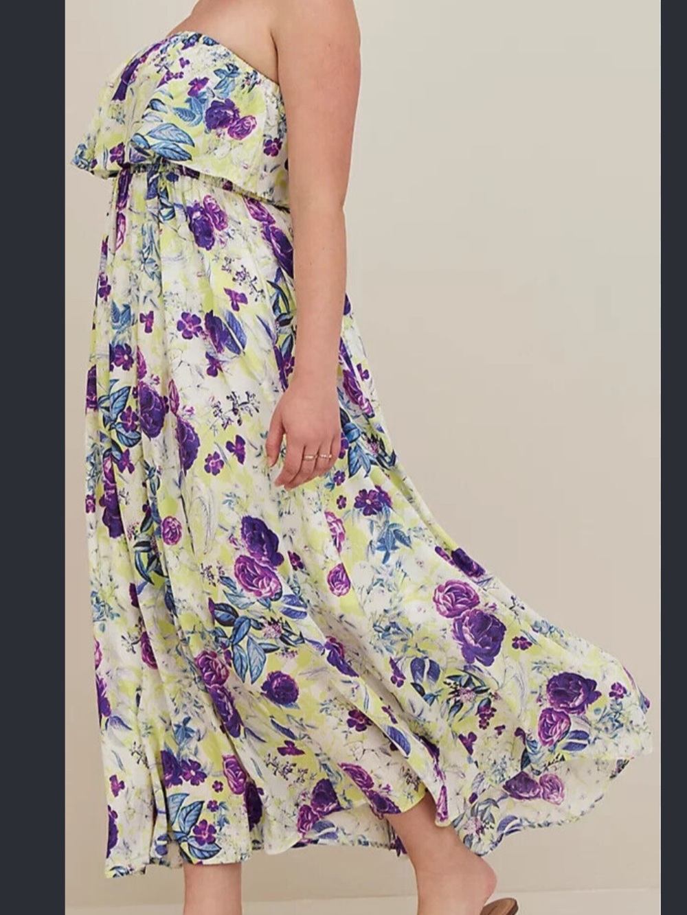 Torrid Challis Floral Strapless Tiered Ruffle Maxi Dress